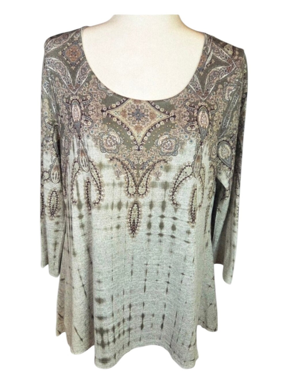 Y2K One World Live and Let Live Embellished Paisley Tunic 3/4 Sleeve Size Med